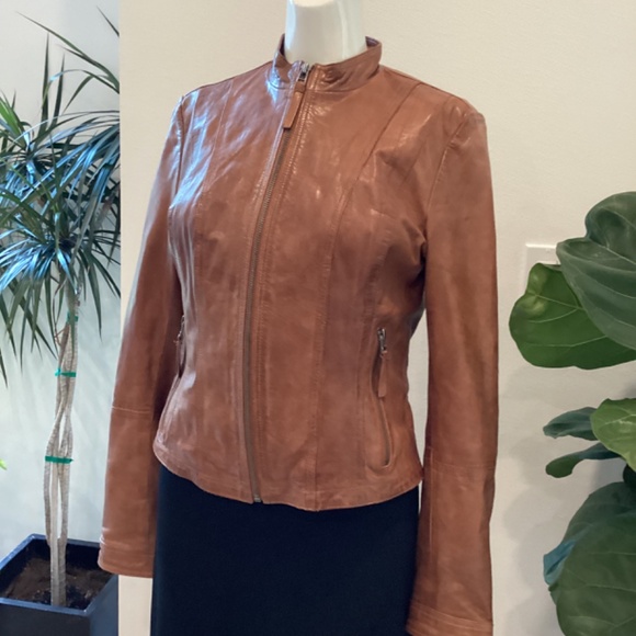 NEW BLACK RIVET CAMEL BROWN BIKER LEATHER JACKET SIZE S - Picture 3 of 16